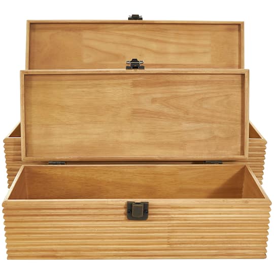 Light Brown Wood Carved Linear Box Set